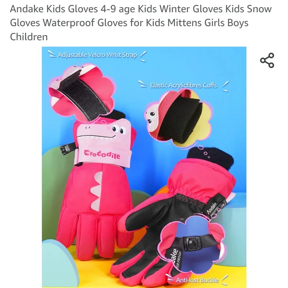 Double Waterproof gloves for snow for age 7-9 pink adjustable velcro  Wr…
